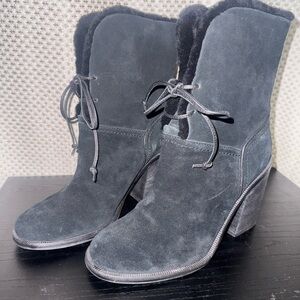 UGG Jerene lace-up heeled boots in black suede with genuine shearling lining